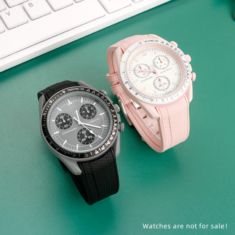 20 ミリメートルゴム時計バンドオメガ X 見本ジョイント MoonSwatch スーパーブルー MOONPHASE 防水スポーツ時計ストラップ湾曲したエンドバンド