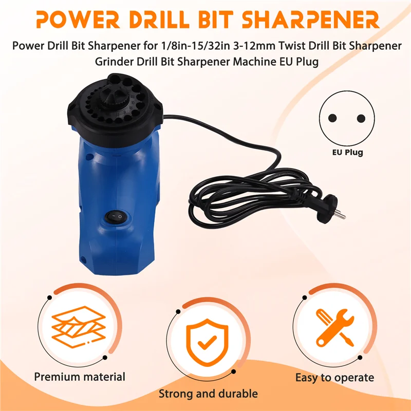 

Power Drill Bit Sharpener For 1/8''- 15/32'' 3-12Mm Twist Drill Bit Sharpener Grinder Drill Bit Sharpener Machine EU Plug