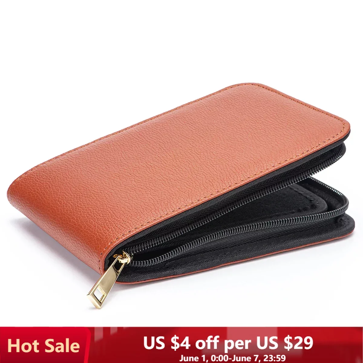 Brown PU Leather Fountain Pen Case Pencil Case 12 Slots Pouch Bag Case for Roller Ball Point Office School