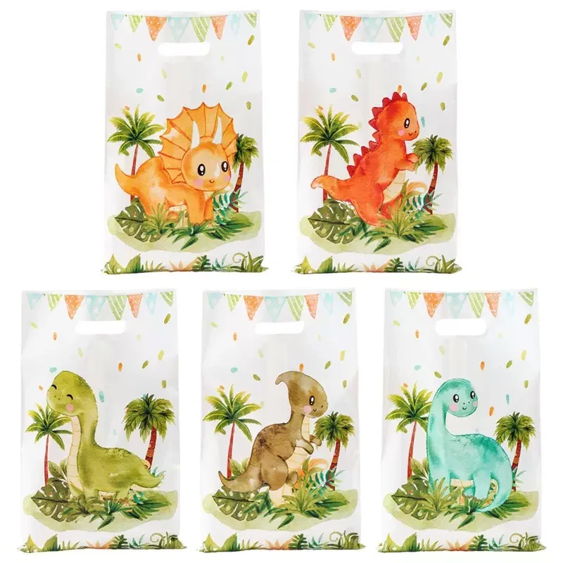 10 Stück Cartoon-Dinosaurier-Handtasche, Geschenk- und Süßigkeitenverpackungsbeutel, Dschungel-Dinosaurier, Geburtstagsparty-Dekoration, Partyzubehör für Kinder und Babypartys – Detail 1