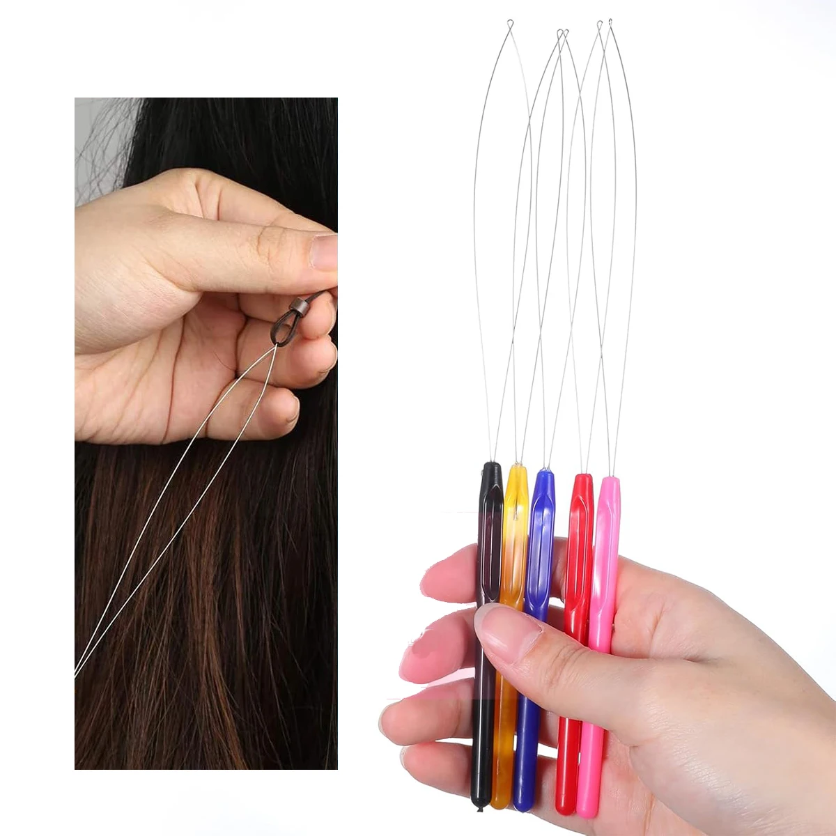 

5Pcs Plastic Handle Hair Extension Tufting Threader Beader Wig Crochet Tool Supplies Needle Piercer, Wig Crochet Hook