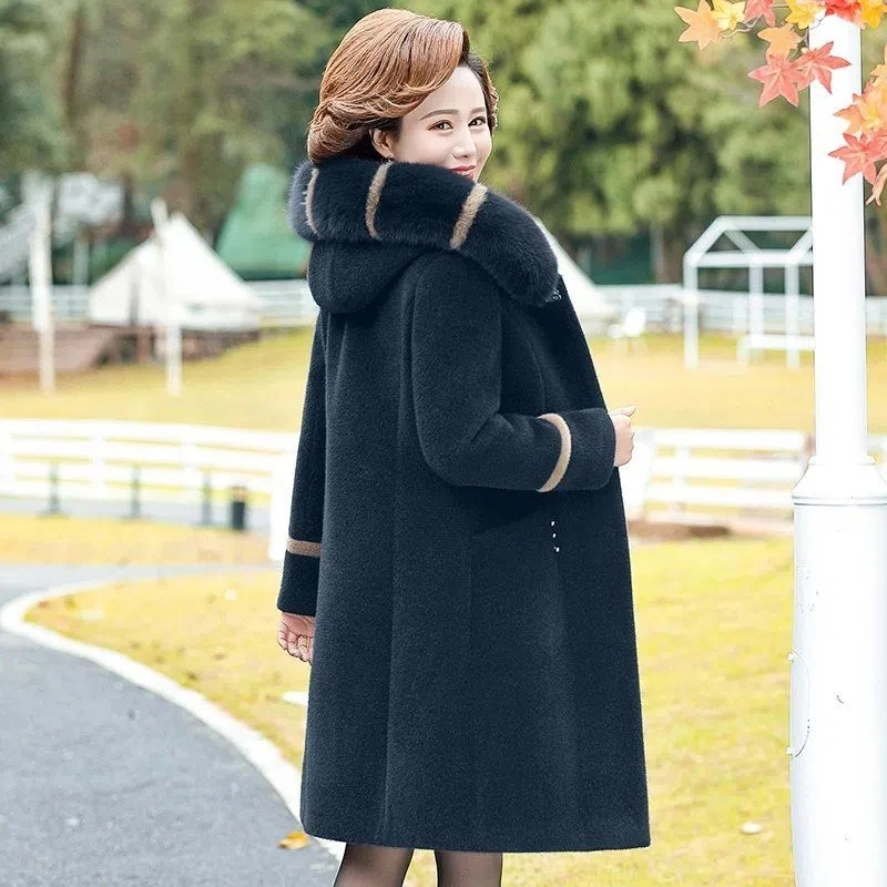 NEW Middle aged Mother Fur Coat Winter Jacket Women Imitation Mink Coat Overcoat High-end Grandmother's Woolen Coat 5XL