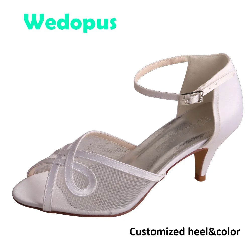 

Wedopus Mary Jane Women's Shoe Wedding Bride Customized Heel Ladies White Shoes Bridal Peeo Toe Kitten Heel