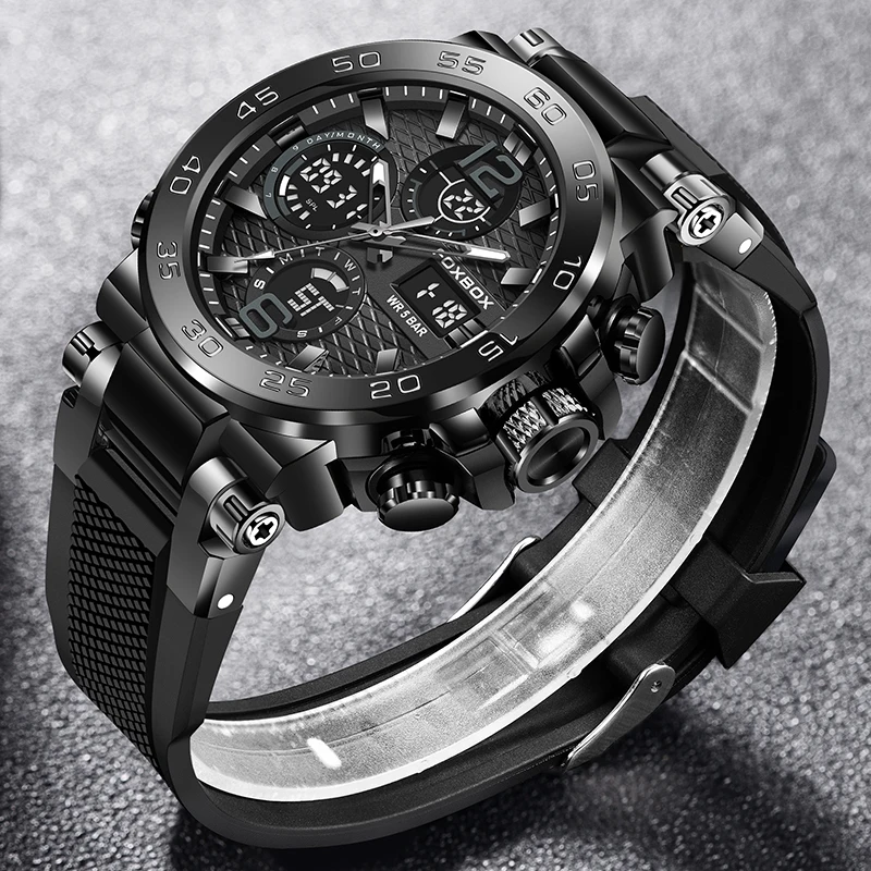FOXBOX ساعات رجال الأعمال الفاخرة غواص الرياضة ساعة رجالي موضة عسكرية مقاوم للماء كرونوغراف كوارتز ساعة اليد Reloj Hombre #2