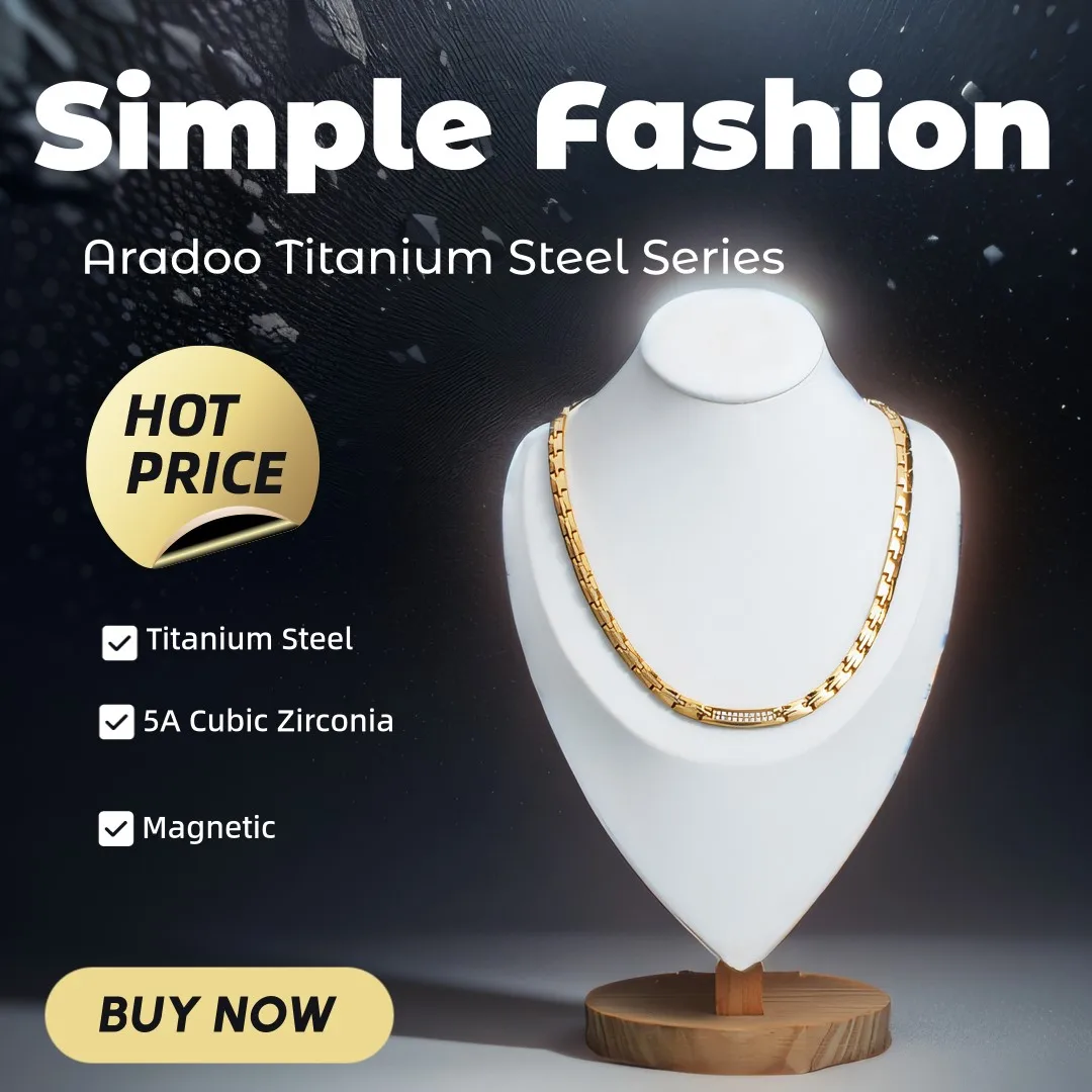 ARADOO Titanium Steel Zirconia Magnetic Necklace Hematite Therapy Stainless Steel Choker Necklace Collar