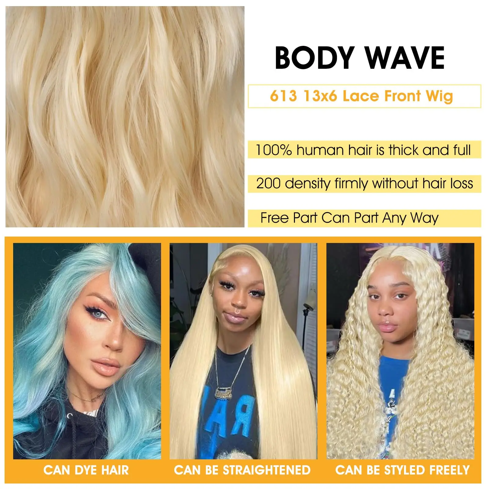 Pampering 613 Honey Blonde Body Wave 250 Density 13x6 HD Lace Front Human Hair Wigs 13x4 HD Lace Frontal Wig dla kobiet