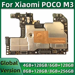 Original Mainboard for Xiaomi Poco M3, Main Circuits Board, Unlocked Global MIUI Version Motherboard, 128GB, Snapdragon 662