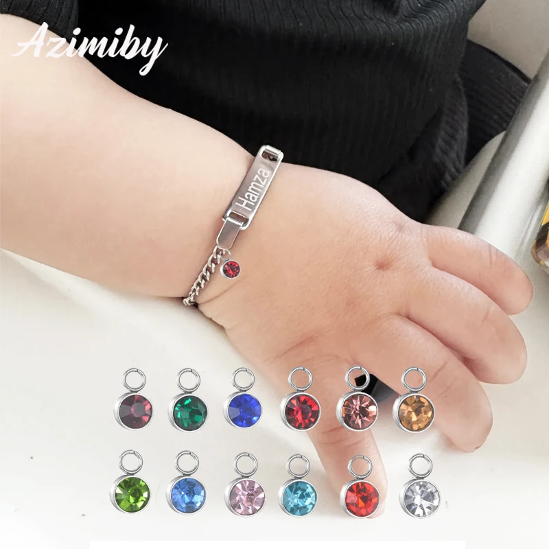 

Azimiby Custom Engraving DIY Name Bracelet Stainless Steel Rhinestone Bracelets For Baby Kids WomenBirthday Jewelry Gifts