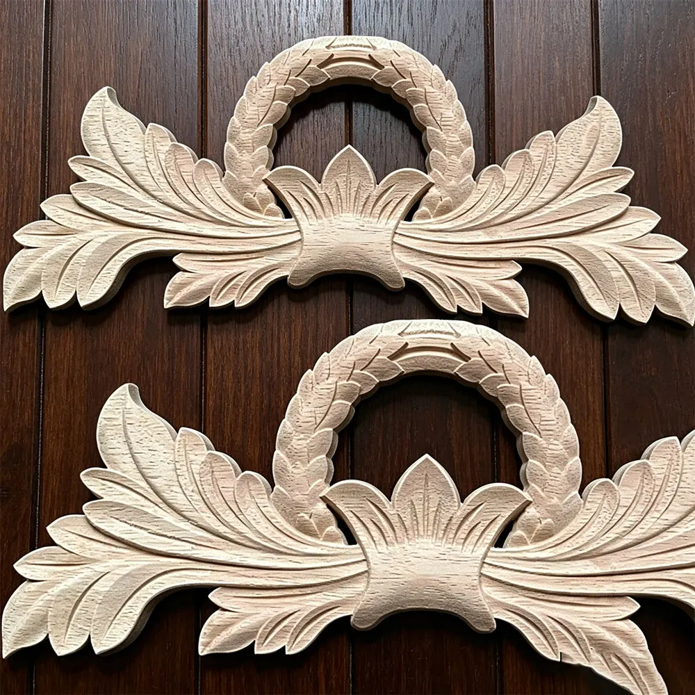 

30cm Natural Wood Carved Corner Appliques Furniture Cabinet Door Frame Wall Decoration Rubber Figurines Unpainted Wooden Carving