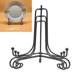 1PC Picture Frame Black Iron Plate Display Stand Rack DIY Easel Storage Stand Rack Pan Cover Plate Bowl Stand Kitchen Accessory