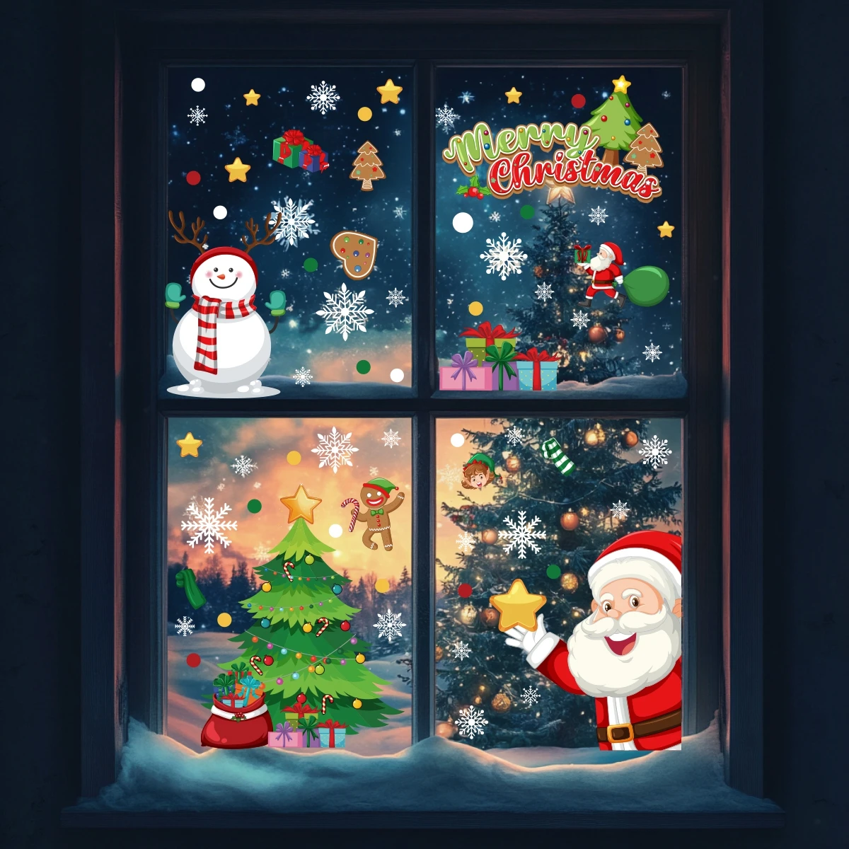 Merry Christmas Window Stickers Christmas Decoration for Home 2024 Window Sticker Xmas Ornament Navidad Natal New Year Gift 2025