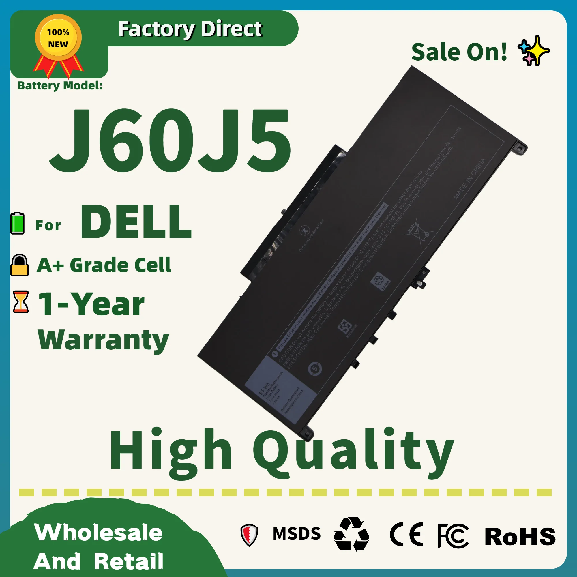 المصنع مباشرة! J60J5 باتريا دو portátil لـ Dell Latitude E7270 E7470 R1V85 MC34Y 242WD