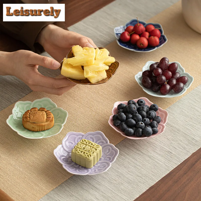 

Ruyi Six Petal Fruit Dishes Vintage Pastry Plate Appetizer Serving Platter Household Hospitality Dishes Teaset Supplies Craft