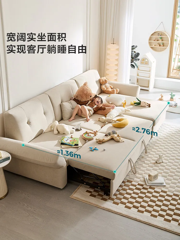 Modern simple folding dual-purpose fabric sofa bed can be stored, large apartment in the living room, cream wind