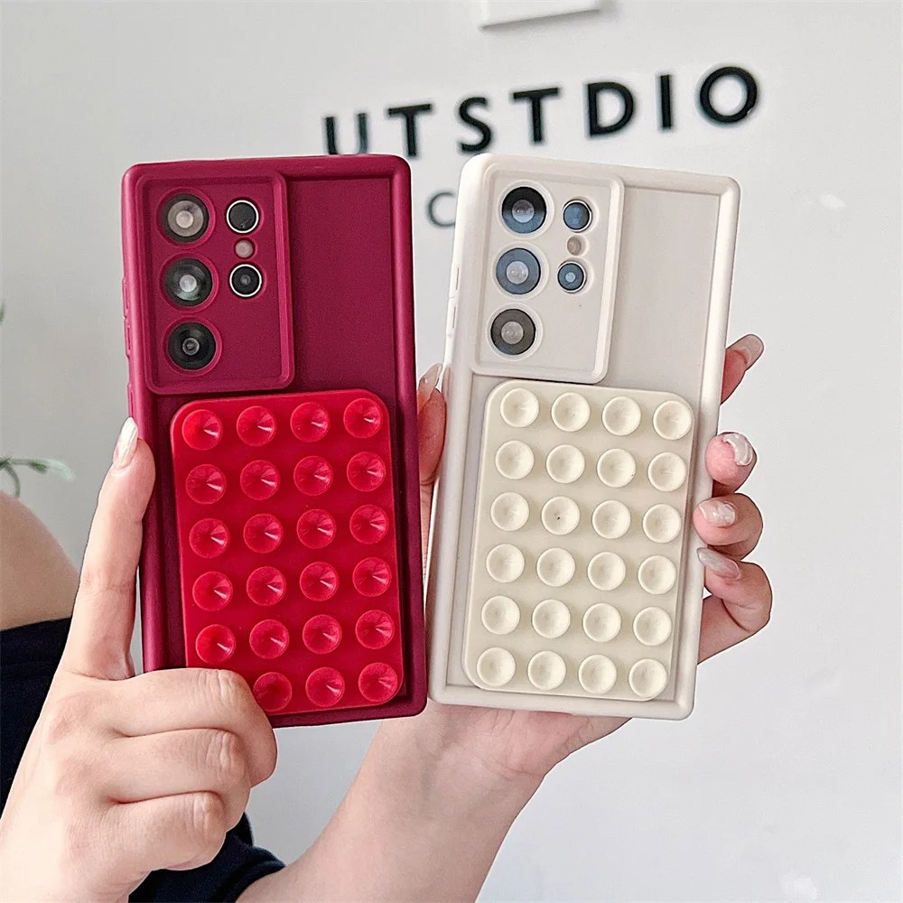 

Stylish Matte Silicone Suction Cup Phone Case for 17 Pro Max Protect Selfie Grip Fidget Cover for iPhone 16 15 14 13