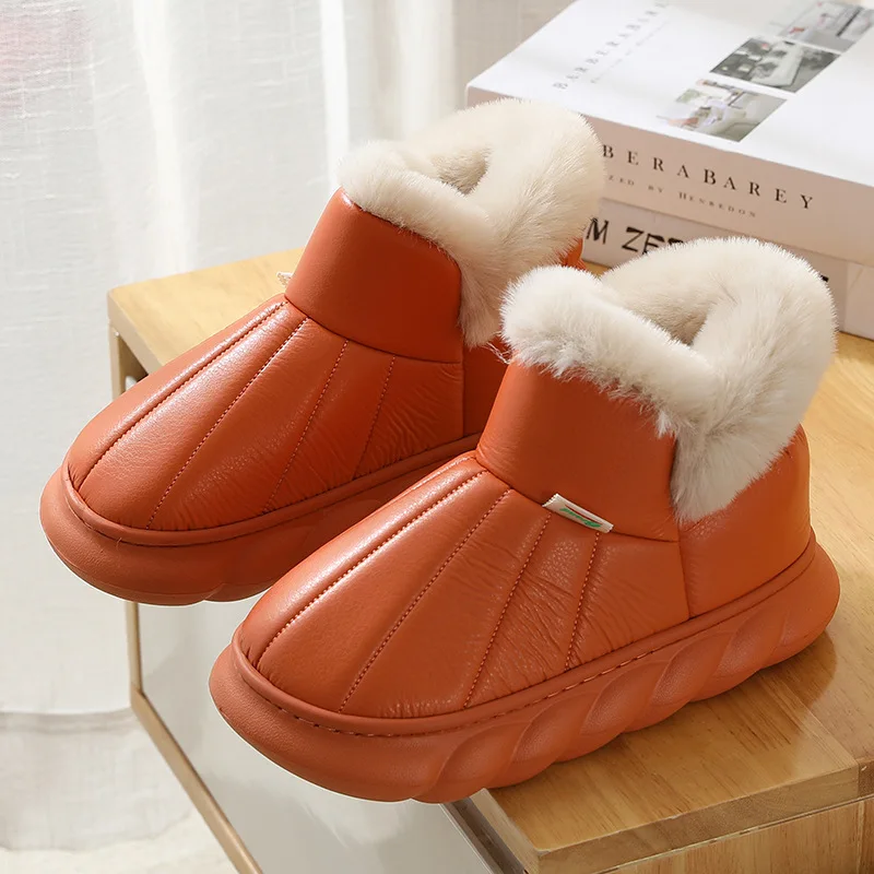 

Thick Sole Waterproof Boots Woman Plush Shoes Winter Loafers Female Casual Faux Fur Lined Ankle Boots Women Booties Size 43 44