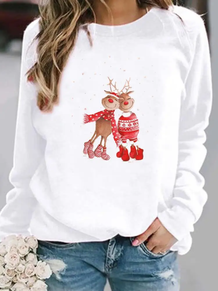 Merry Christmas Clothing New Year Women O-neck Ladies Leopard Truck Style Cute Fleece Pullovers Casual Graphic Sweatshirts