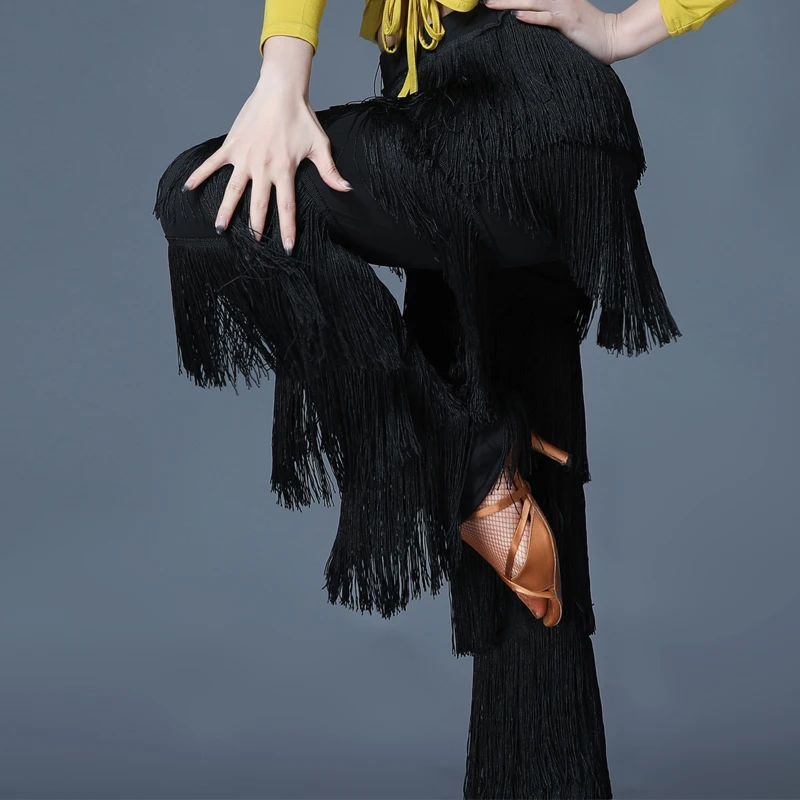 New Women Adult Latin Dance Pants Fringe Dance Top Ballroom Dance Samba Salsa Dance Pants Tassels Trousers Performance Clothes