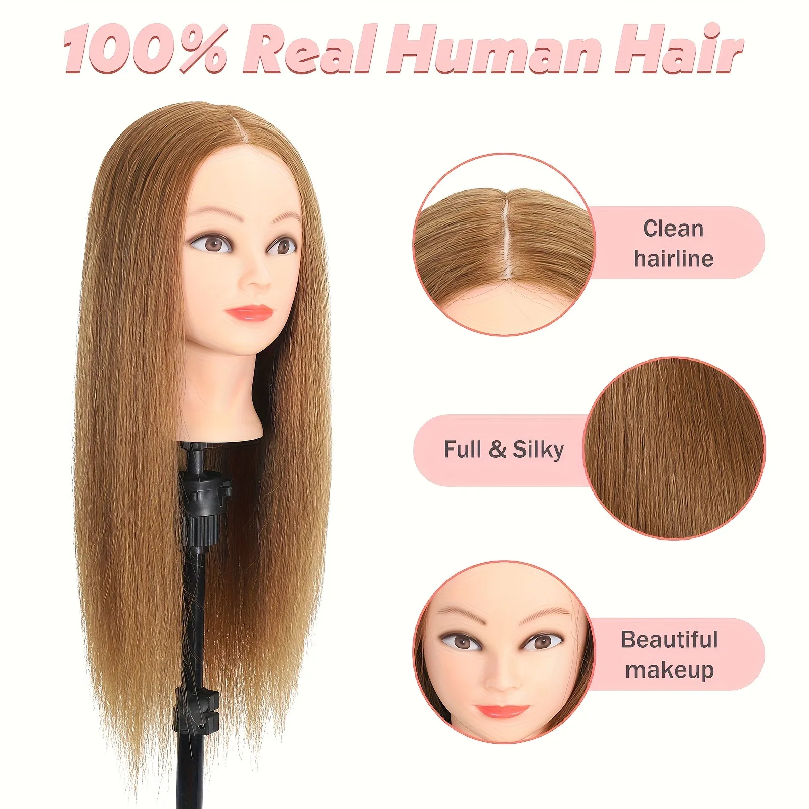 Human Hair Mannequin Head With 100% Real Hair Perfect For Hairdresser Practical Teaching Training Doll Head With Stand And Tools