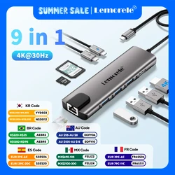 Lemorele TC39 Docking Station USB Ethernet Adapter 1000Mbps USB-C HUB PD 100W USB3.0 HUB RJ45 Lan for Laptop PC Xiaomi Mi Box Ma
