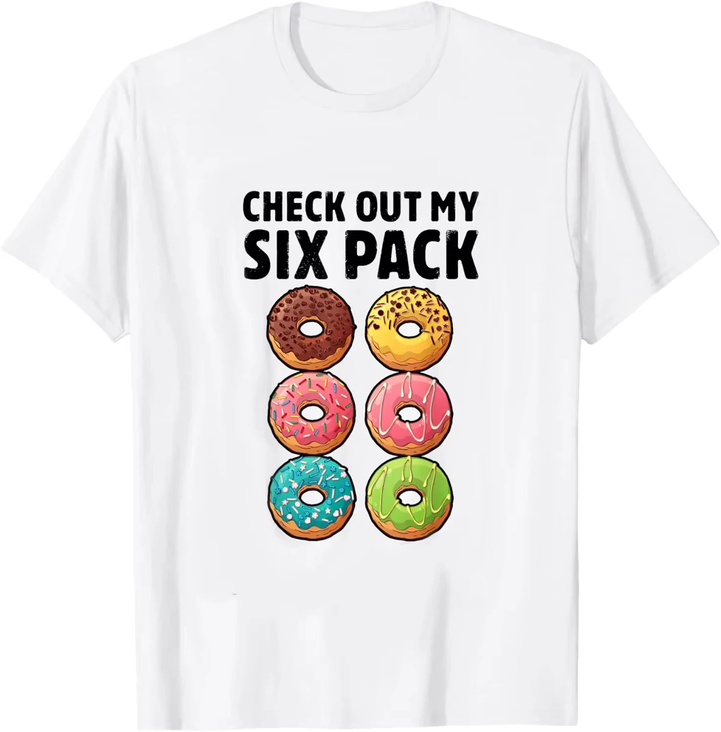 Unisex T‑shirt Funny Six Pack Food Graphic Tee Crew Neck Short Sleeve Sausage Donut Burger Humor Print Casual Party Street Top