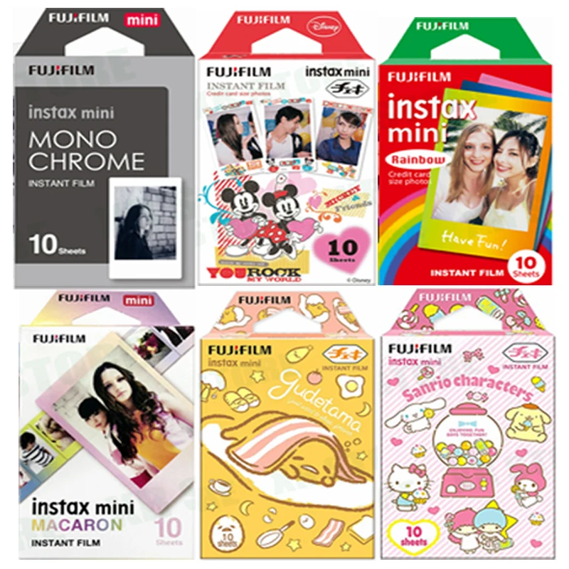 10 - 50Sheets Fuji Fujifilm Instax Mini 11 9 8 White Edge Films Colour Fim Rainbow Macaron Cartoon for Instax Camera MONOCHROME