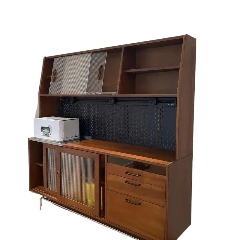 Wooden dining side retro hole board high integrated wall household wine living room,