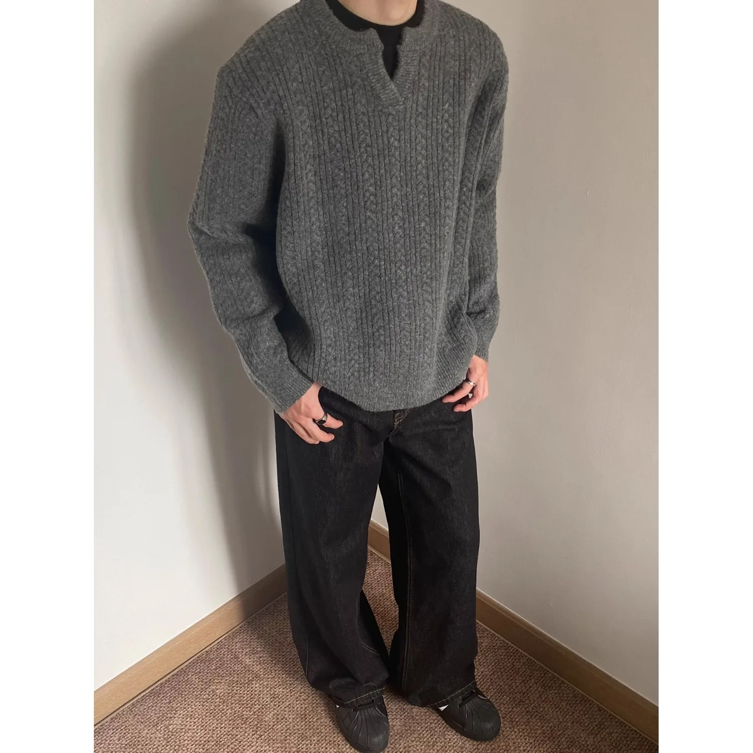 

American Sle Casual Long Sve Men's Sweater Large Size 250 Pou Cleanfit Knitwear Comfortable Lazy Barn Sle Autumn Wi...