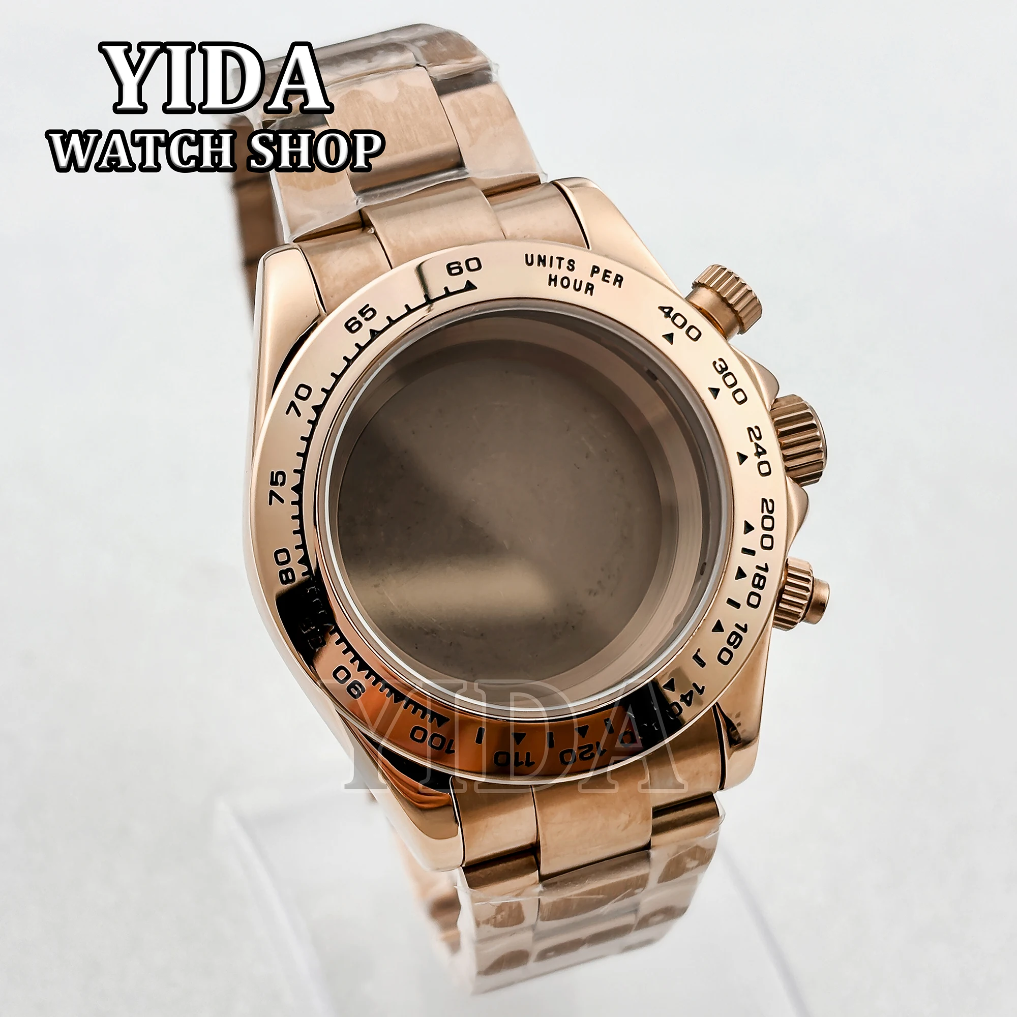 ساعة كرونوغراف VK63 للرجال حافظة 316L سوار فولاذي غير قابل للصدأ ساعة كوارتز أجزاء زجاج الياقوت لاستبدال حركة VK63 MOD