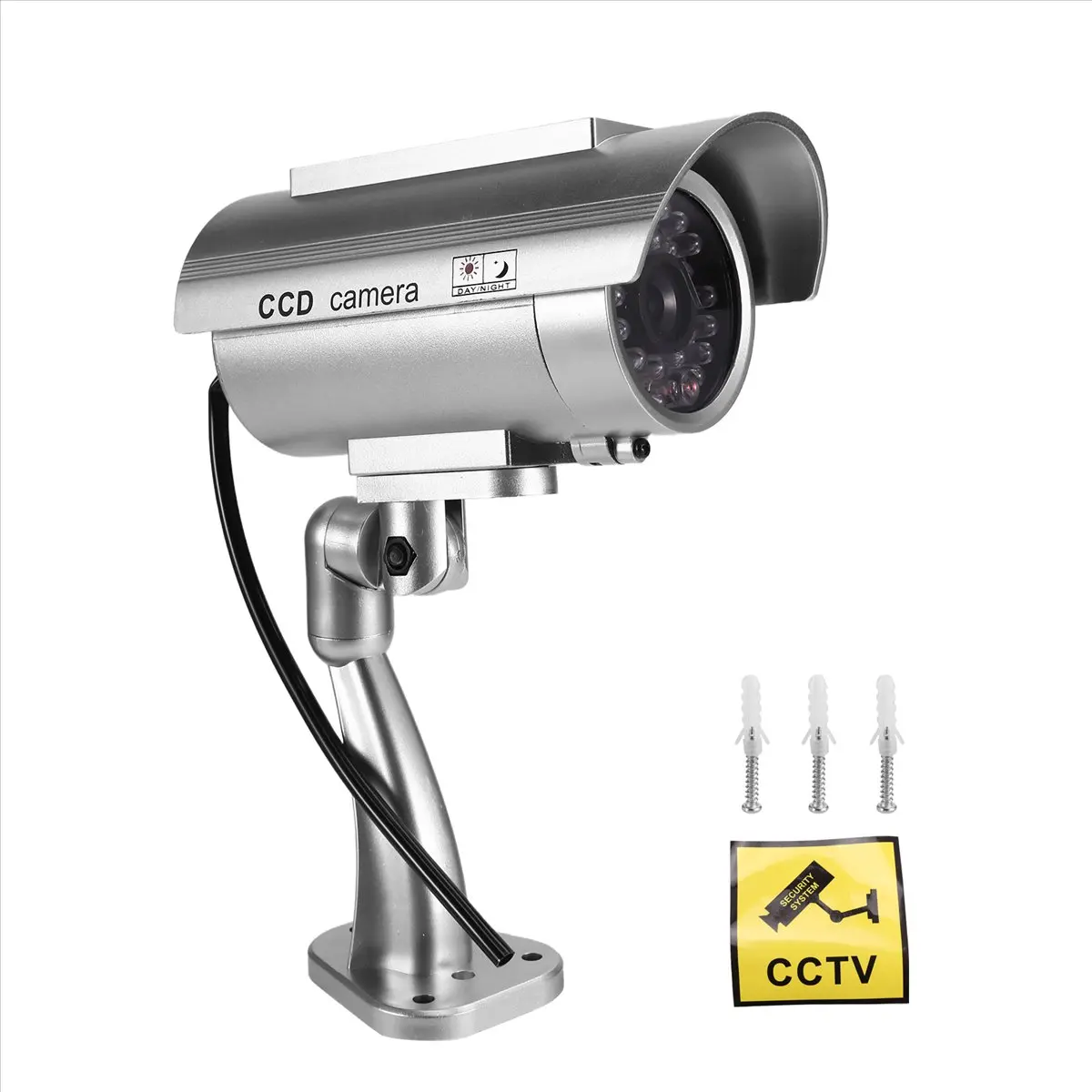 B21B Simulation Solar Camera Outdoor Surveillance Simulation Fake Camera Dummy Cam with LED Light Silver