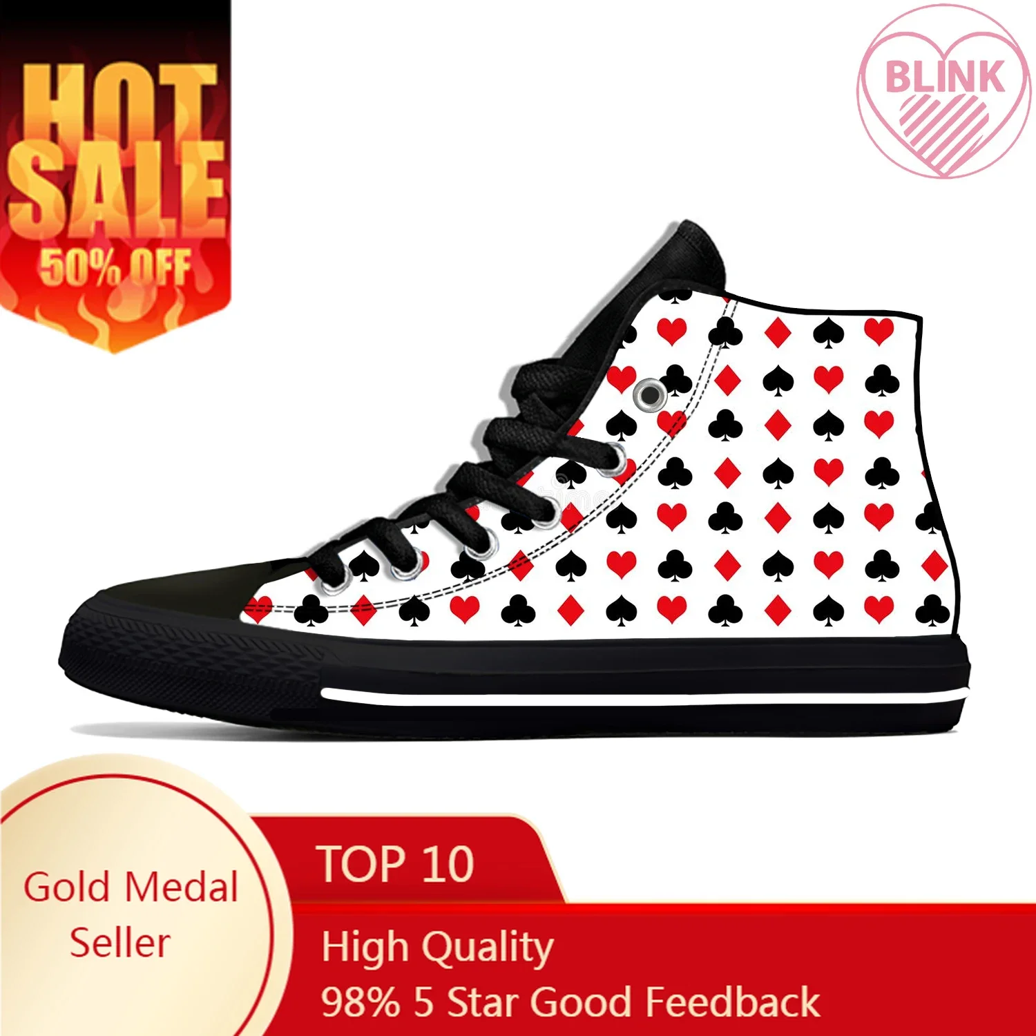 Playing Card Symbol Poker Casino Fashion Funny Casual Cloth Shoes High Top Lightweight Breathable 3D Print Men Women Sneakers