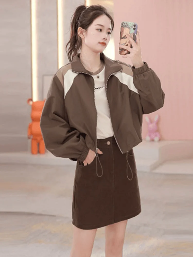 Korean Style Ladies Zipper Jacket Spring Autumn New Small Size Anti-Aging Short Fashion Open Cardigan Trendy Jacket