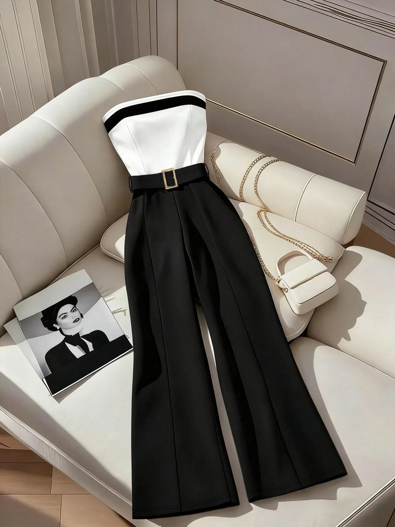 Womens Black And White Jumpsuit Back Design