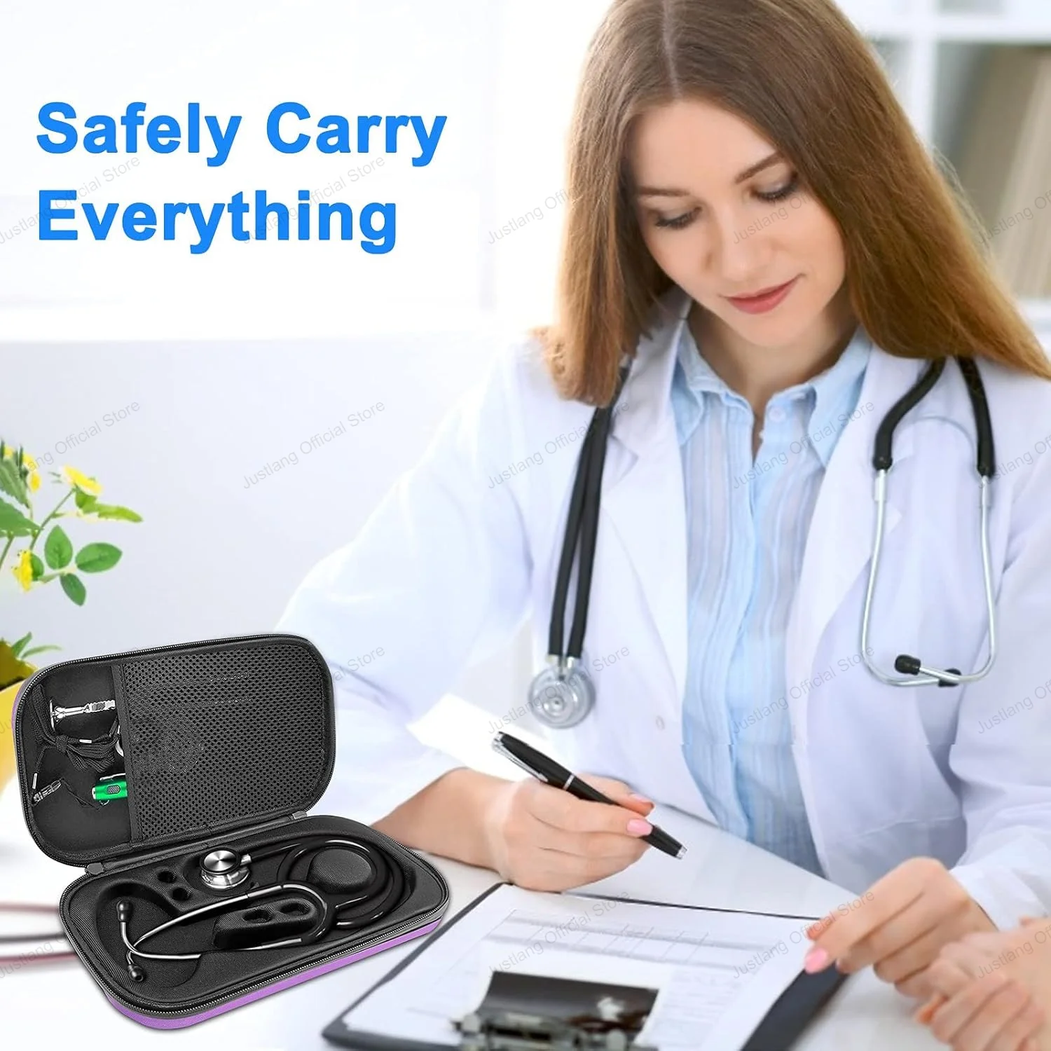 JUSTLANG Hard EVA Stethoscope  Storage Bag Portable Empty Non-woven Emergency Bag Littmann Cardiology III Hard Drive Pen Medical