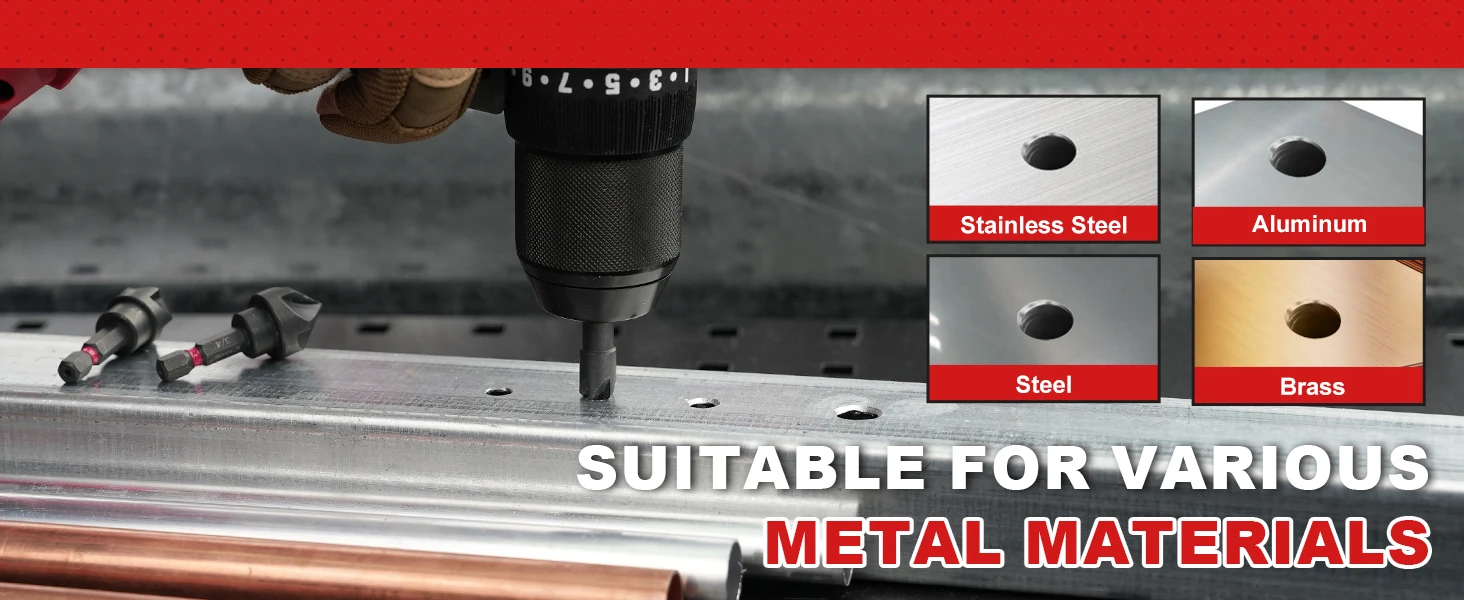 EZARC 5-teiliges HSS-Senkerbohrer-Set für die Metallbearbeitung, 1/4 Zoll, 3/8 Zoll, 1/2 Zoll, 5/8 Zoll, 3/4 Zoll, 82 ° 5-schneidiger, 1/4" Sechskantschaft – Detail 5
