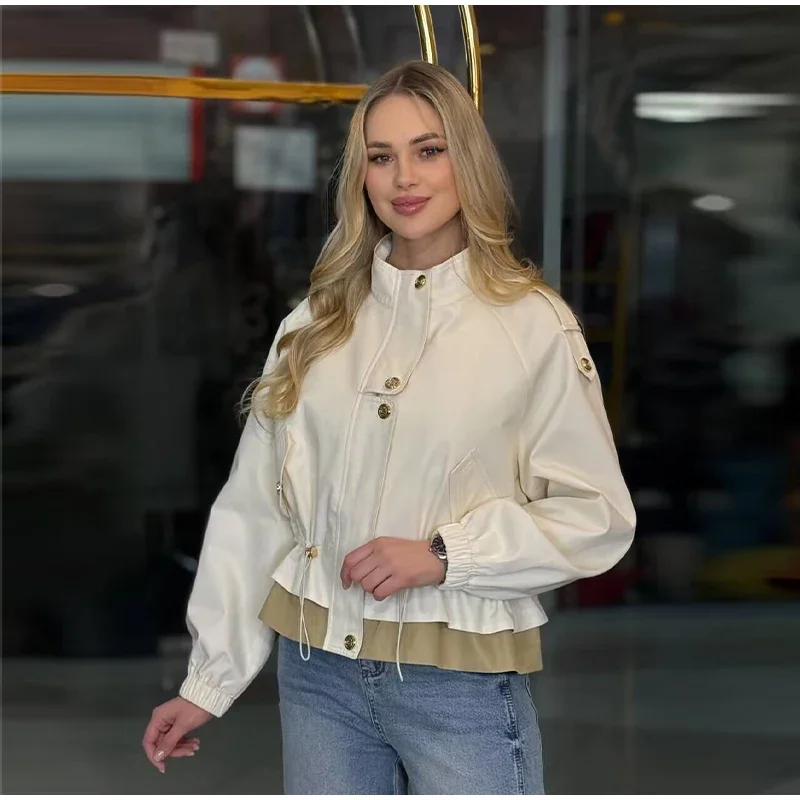 Damen-Oversize-Mäntel mit Kordelzug in der Taille, Stehkragen, Epauletten, Langen Ärmeln, Knopfleiste, Lose Jacken, Schicke Neue Oberbekleidung für Damen – Detail 21