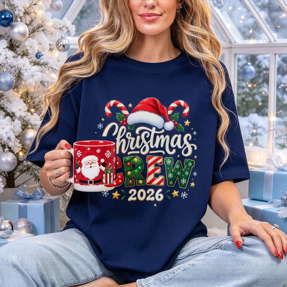 Christmas Crew 2026 Family Matching Holiday Varsity Santa Christmas T-Shirt  Y2k Clothes Aesthetic Clothes Women Clothing Women