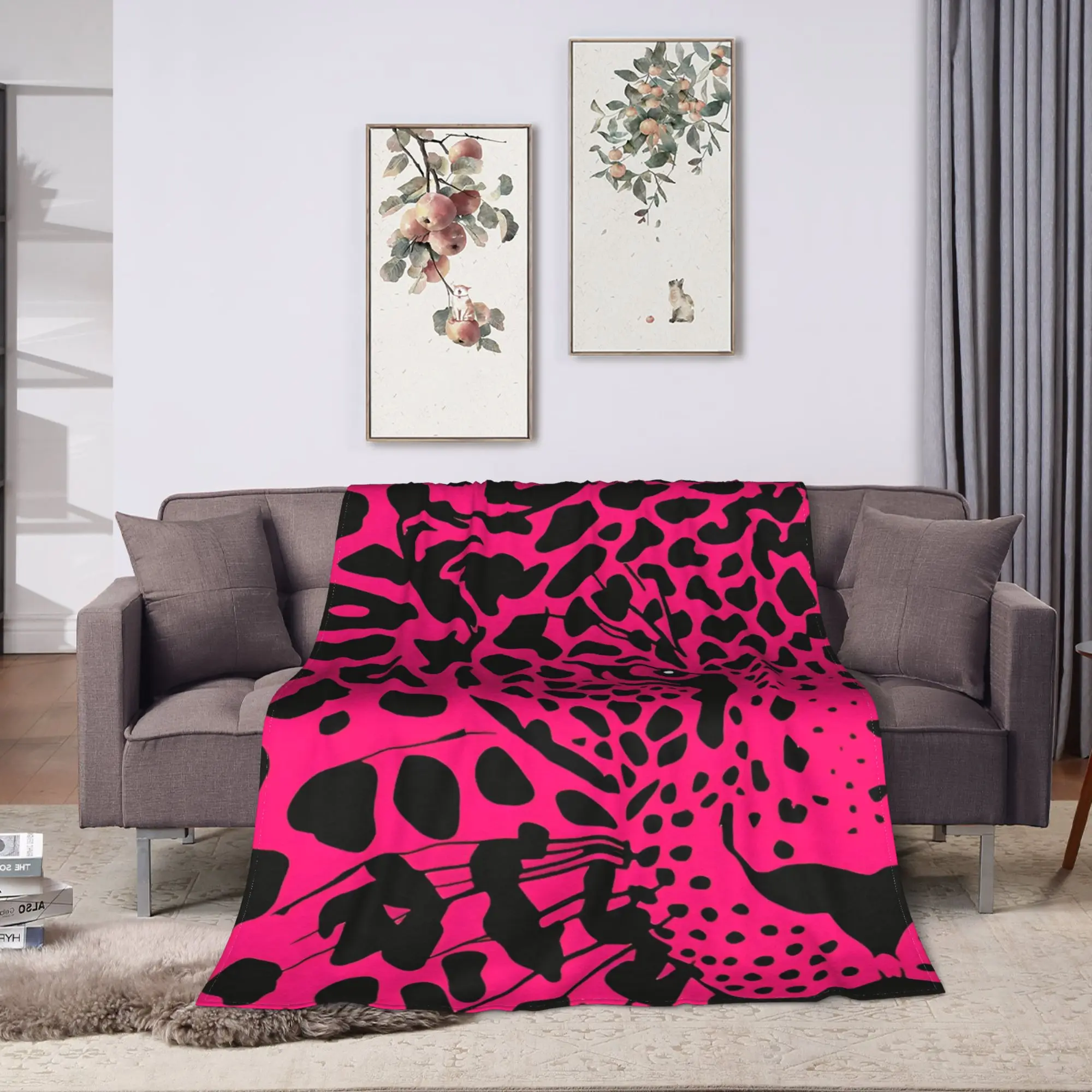 Warm Blanket Camping Leopard pattern pink black Throw Blanket  Flannel Bedspread For Chair Sofa Bed Comfortable Sofa Bed Cover