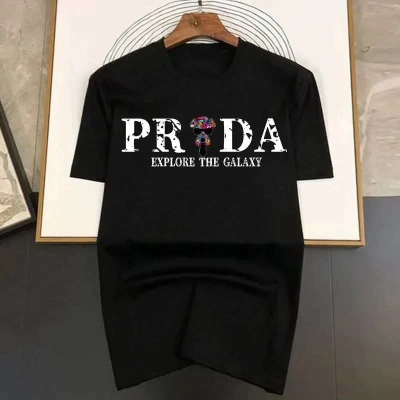Camiseta 2024 de algodón para hombre, camisa de manga corta de marca de lujo, Tops de cuello redondo, Camisetas estampadas de galaxia Explore la moda, verano 100%