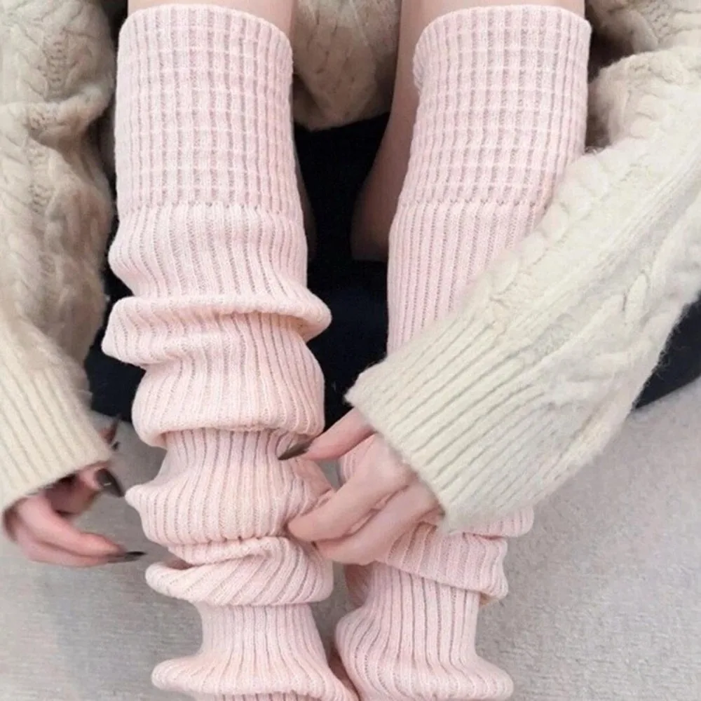 

JK Knitted Warm Leg Warmers Over Knee Tube Thick Pile Socks Solid Color Long Leg Sock Winter