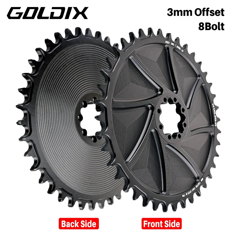 

Звездочка GOLDIX с 8 болтами и широкими узкими зубьями AERO — велосипедная звездочка из алюминиевого сплава с ЧПУ с полым вырезом, 34–58 зуб., смещение 3 мм