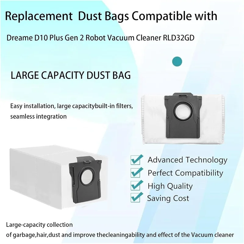 Promotion!9PCS High-Efficiency Dust Bags Designed For Dreame D10 Plus Gen 2/RLD32GD Robot Vacuums