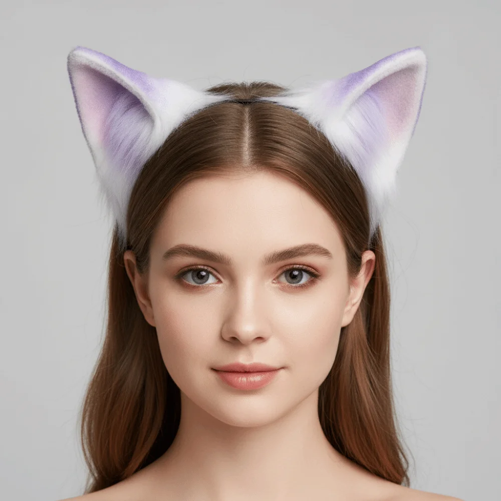 Gradient Color Faux Fur Cat Ears Flexible Fluffy Realistic Texture Cosplay Ears Hair Hoop Comfortable Lightweight