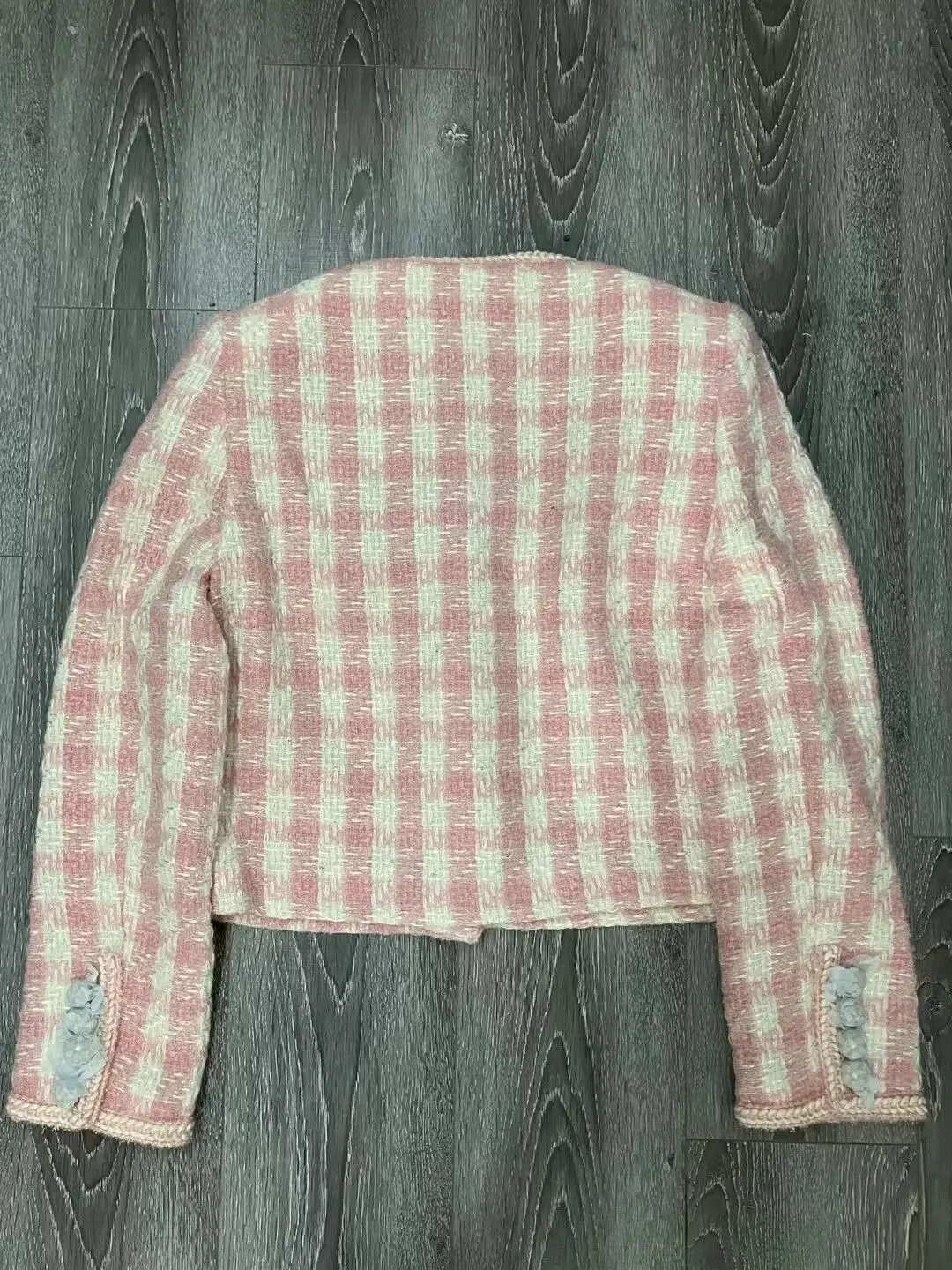 Otoño Invierno chaqueta a cuadros rosa para mujer abrigo femenino elegante de manga larga con cuello redondo y una hilera de botones