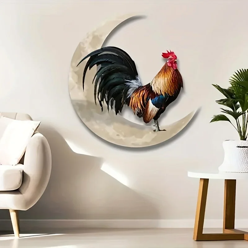 Wall Decoration Wrought Iron Crafts Outdoor Garden Courtyard Moon Rooster Metal Ornaments Pendant Home Decor Metal Wall Hanging