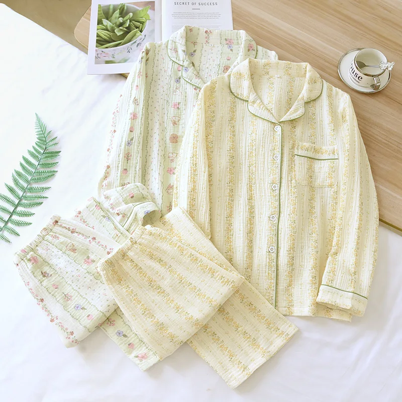 

2025 New Spring and Autumn Women's Pajama Set 100% Cotton Long Sleeve Long Pants Two Piece Home Clothes Sleepwear Ladies