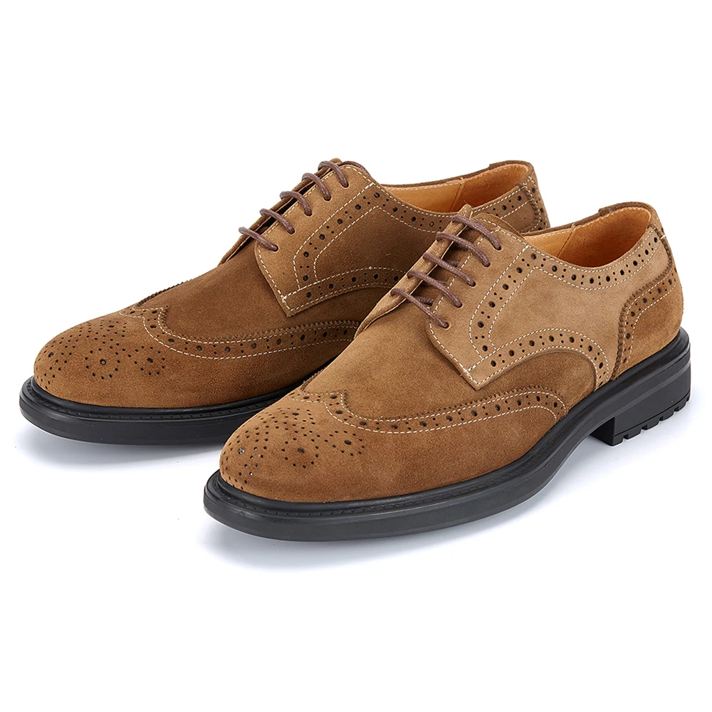 Vintage Handmade Breathable Oxford Style Comfortable Casual Wearing-Resist Suede Leather Brogues Derby Shoes for Men