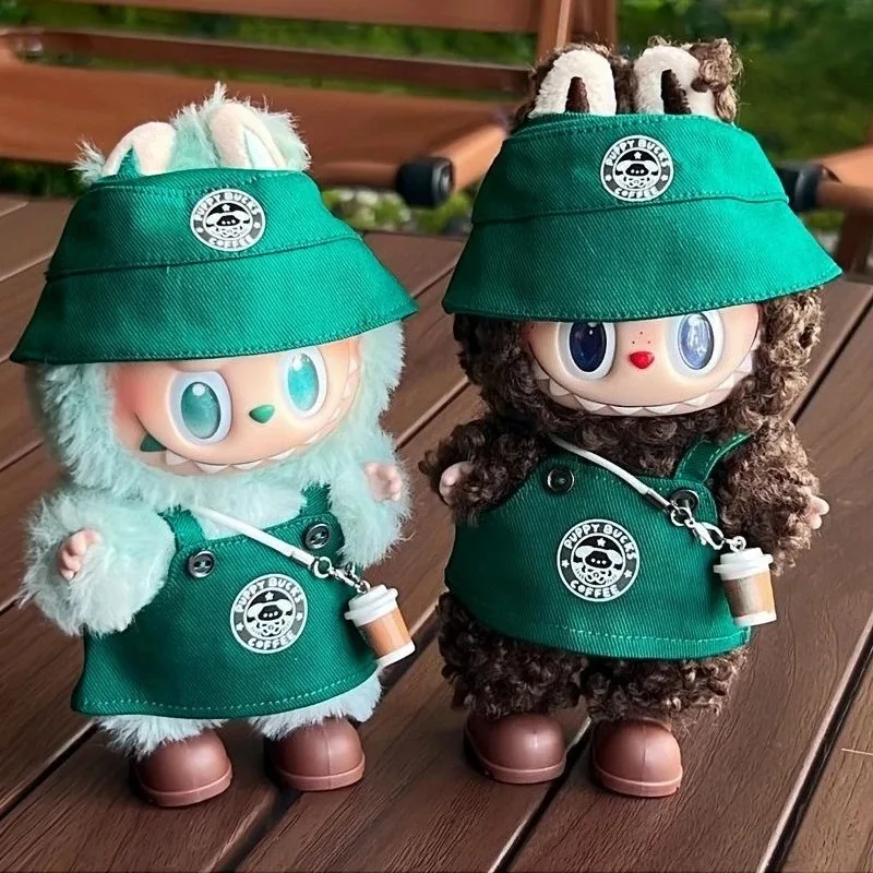 Green Coffee Skirt Set 17cm Labubu Doll DIY Clothing Set Accessories Cartoon Clothing Only