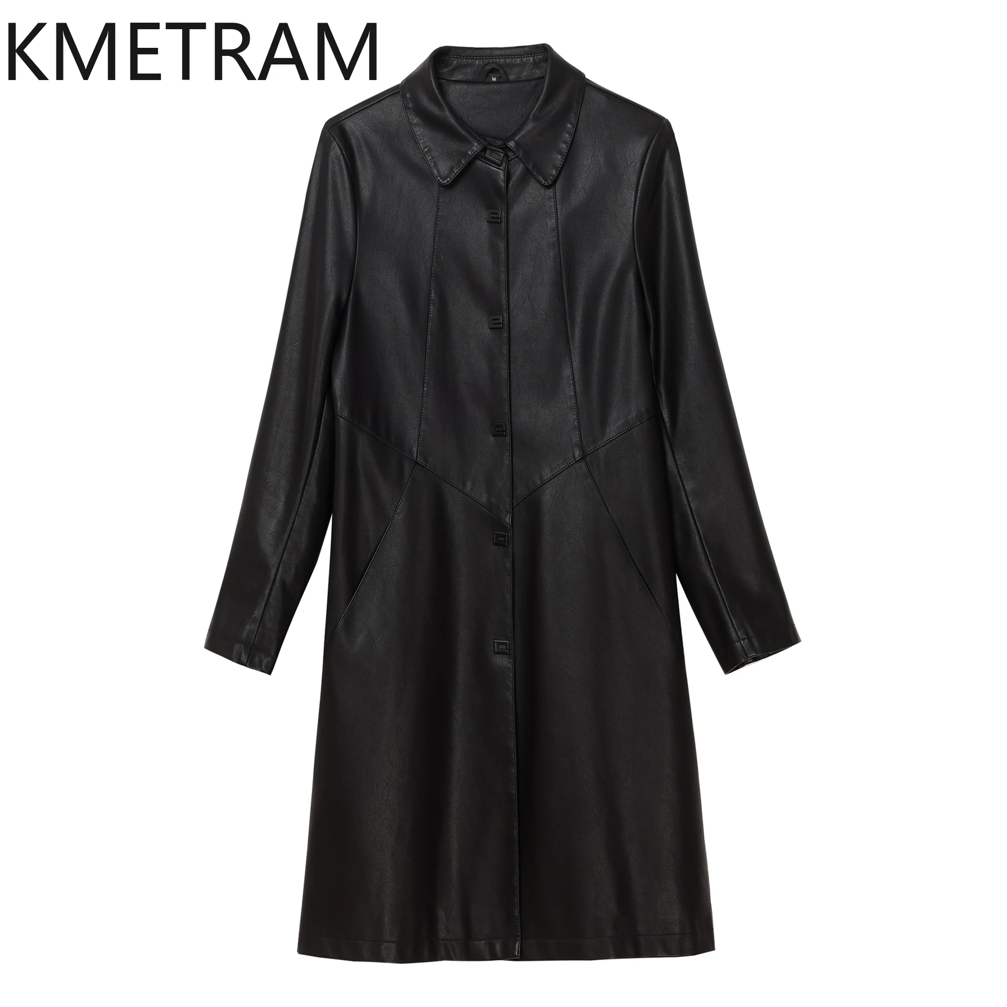 KMETRAM-Chaqueta de piel de oveja auténtica para mujer, abrigos coreanos versátiles, de longitud media, ajustados, Otoño, 2024