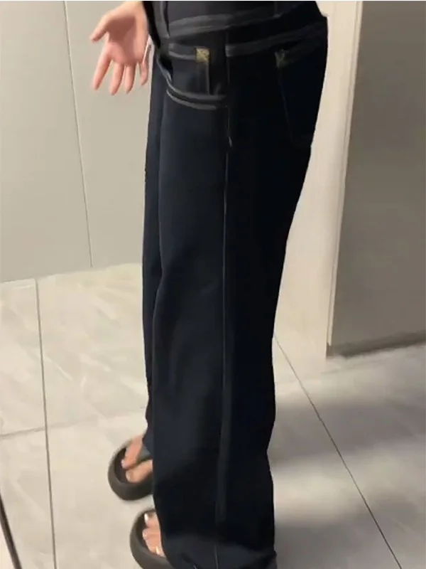 กางเกงยีนส์ทรงกระดิ่งเอวต่ำ ดีไซน์เก๋ สไตล์อเมริกัน สำหรับผู้หญิง ขากว้าง ใส่สบายๆ สำหรับฤดูใบไม้ร่วง